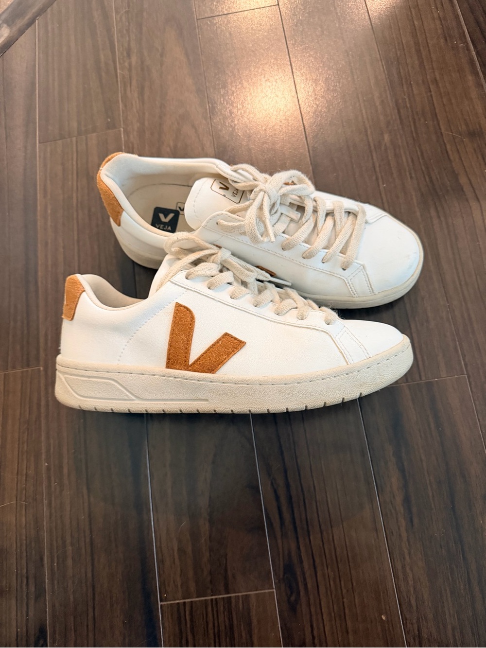 Veja Women's White Sneakers with Tan Suede V and Heel